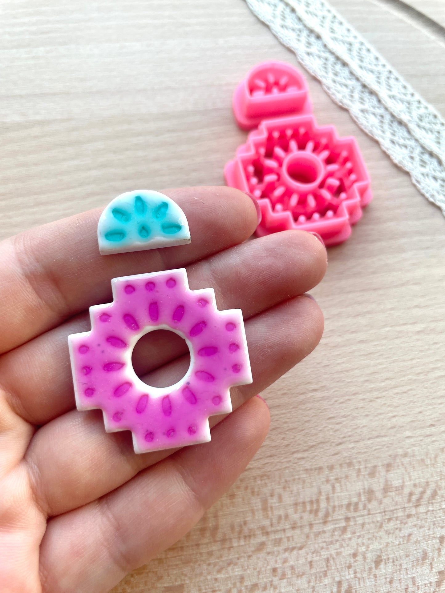 Ceramic Azulejo style earring clay cutter, Faux ceramic polymer clay cutter set