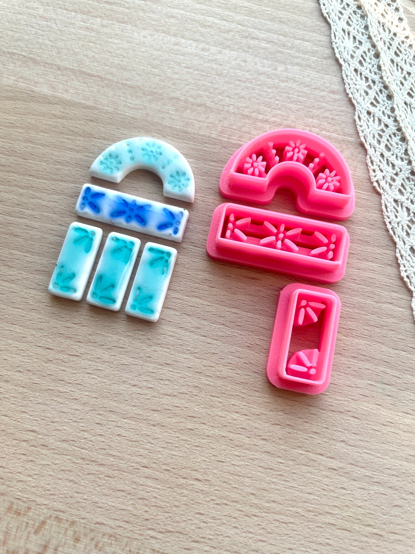 Ceramic Azulejo style earring clay cutter, Faux ceramic polymer clay cutter set