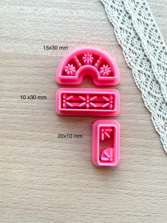 Ceramic Azulejo style earring clay cutter, Faux ceramic polymer clay cutter set