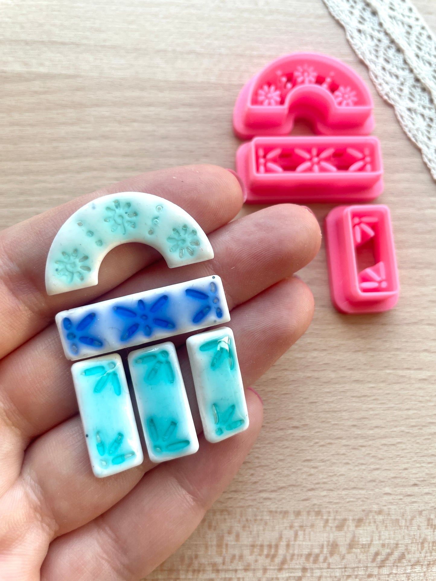 Ceramic Azulejo style earring clay cutter, Faux ceramic polymer clay cutter set