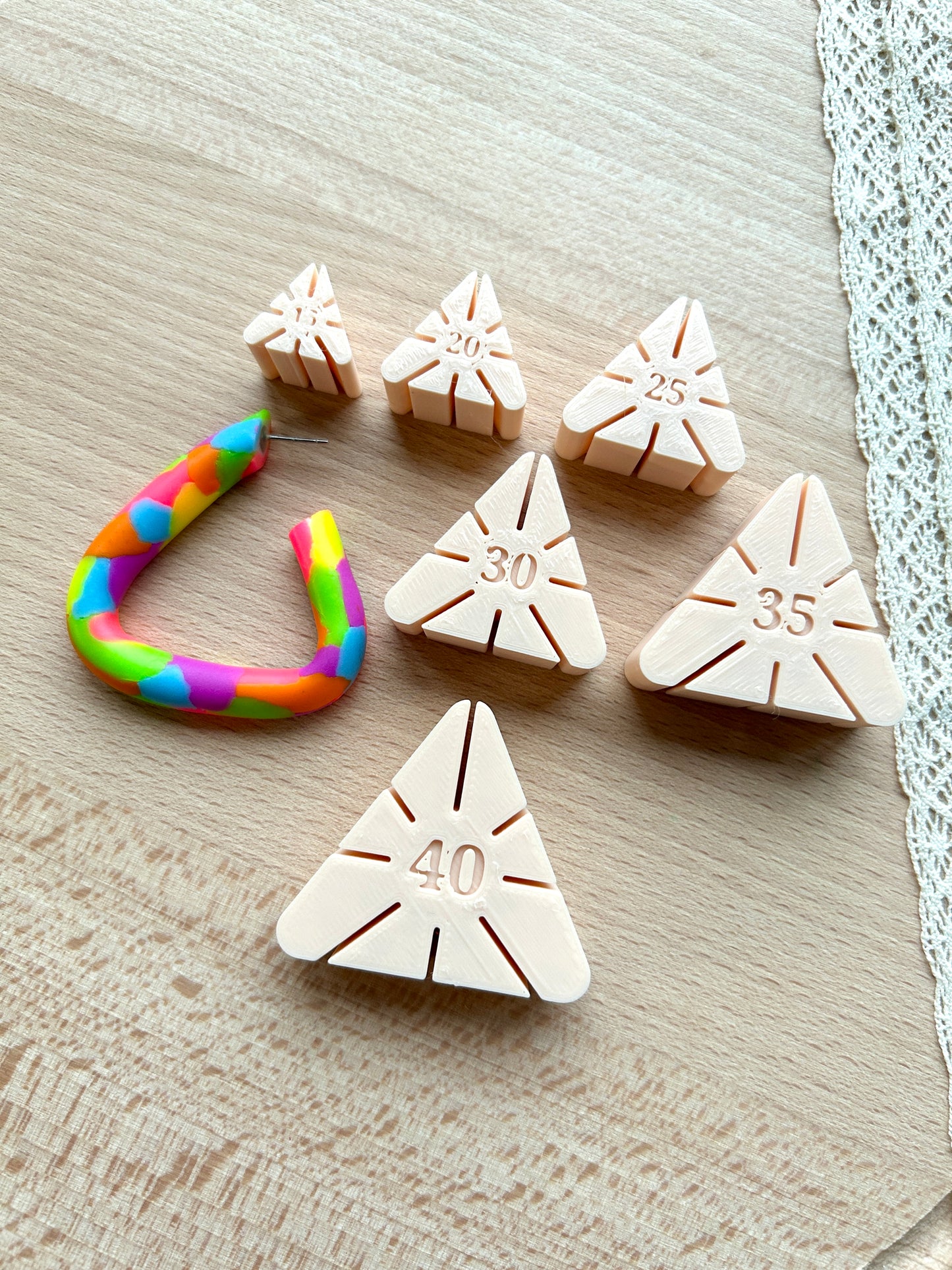 Triangular hoop earring guides for polymer clay earrings