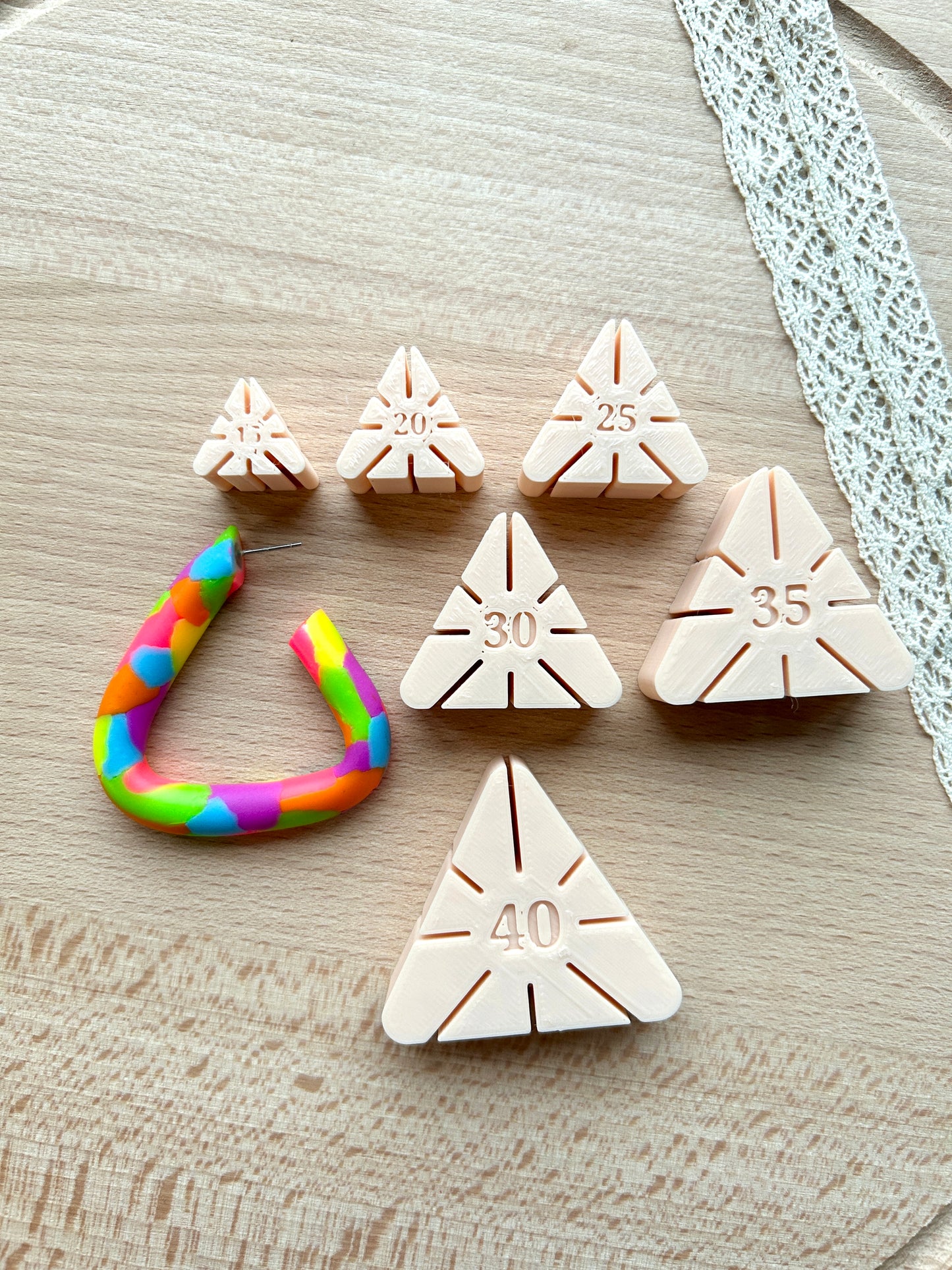 Triangular hoop earring guides for polymer clay earrings