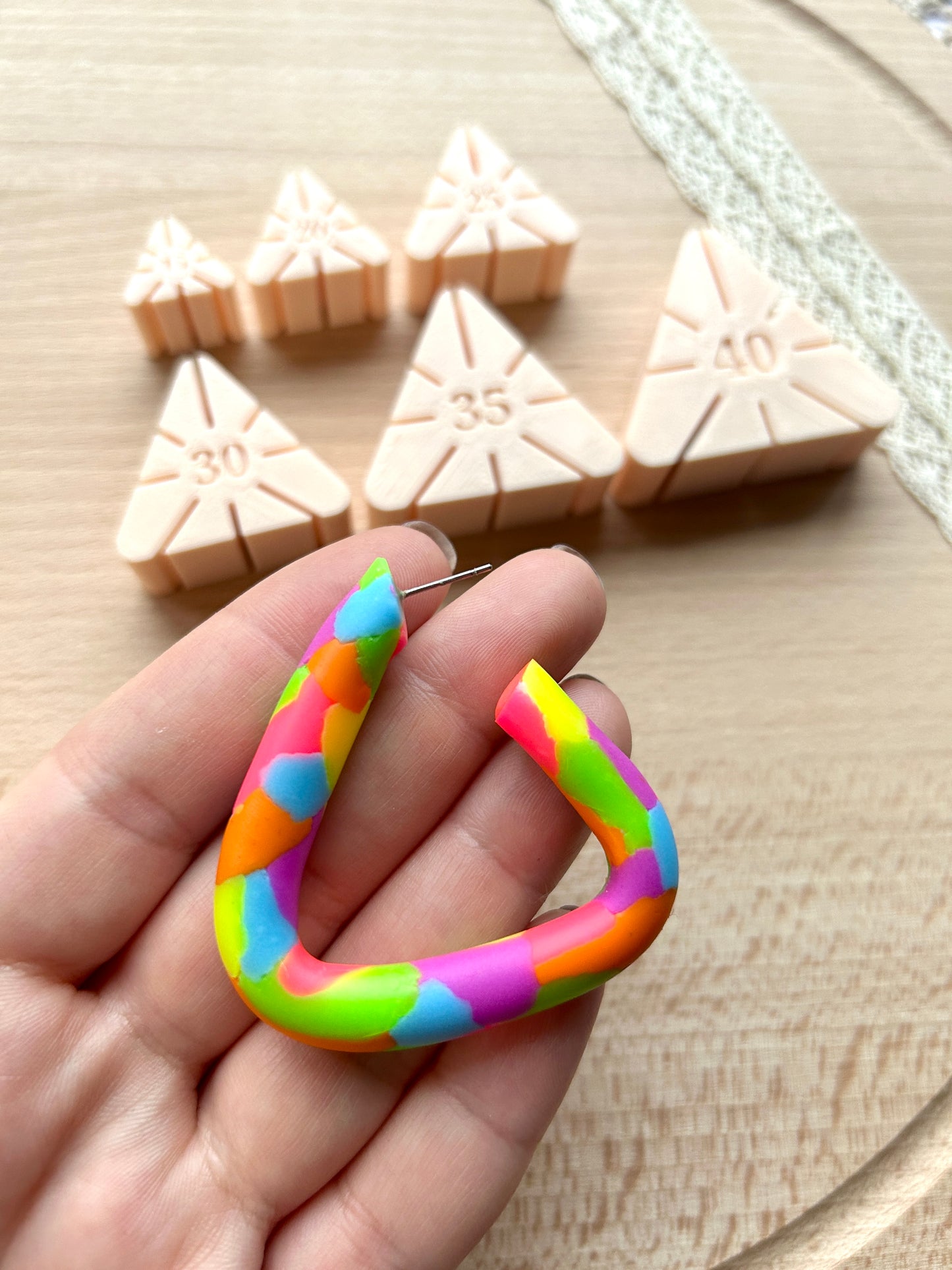 Triangular hoop earring guides for polymer clay earrings