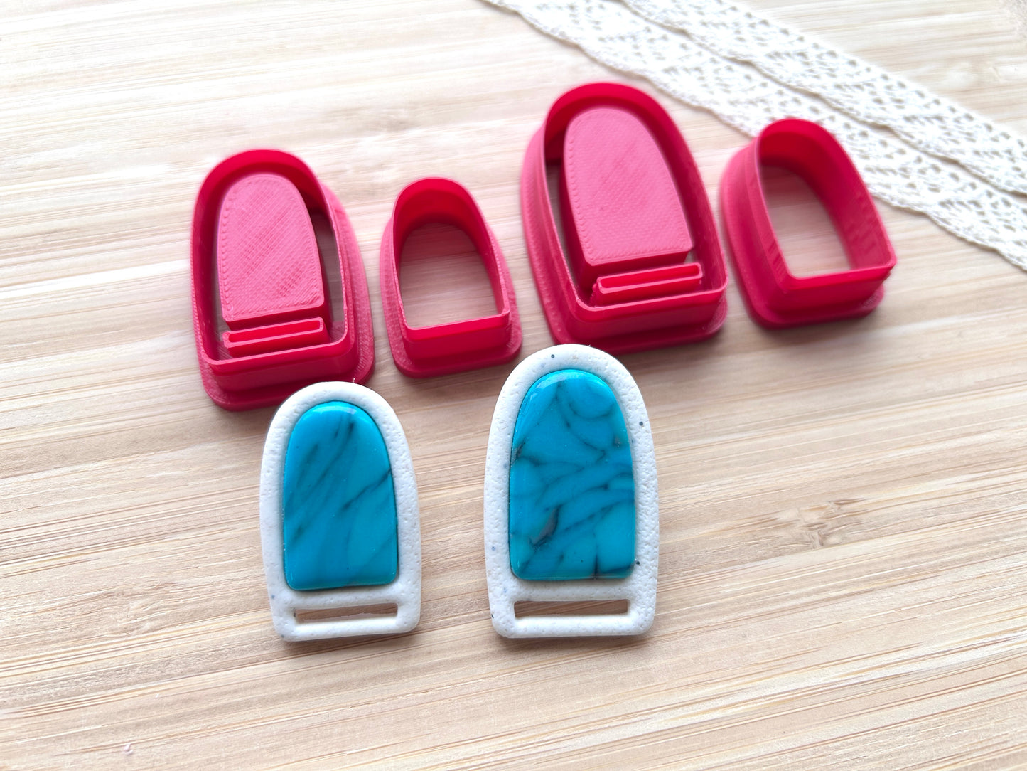 Macrame Bezel earring clay cutter, Faux stone clay cutter set