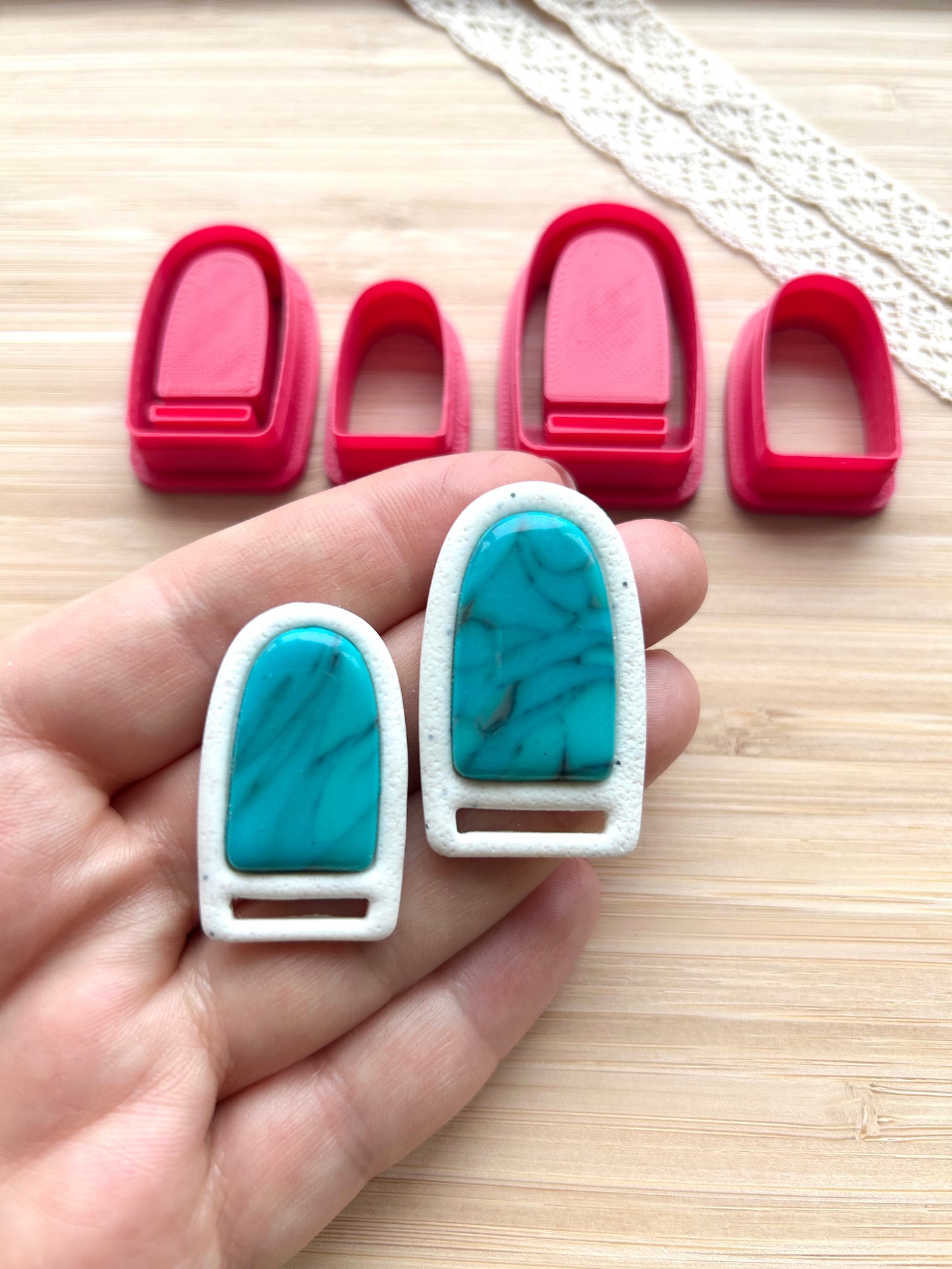 Macrame Bezel earring clay cutter, Faux stone clay cutter set