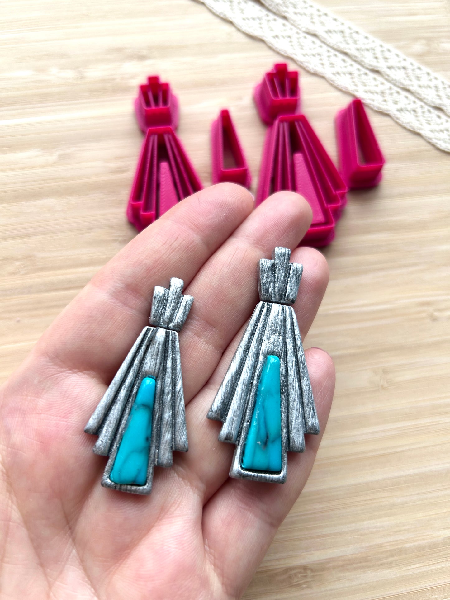Bezel earring clay cutter, Faux stone clay cutter set