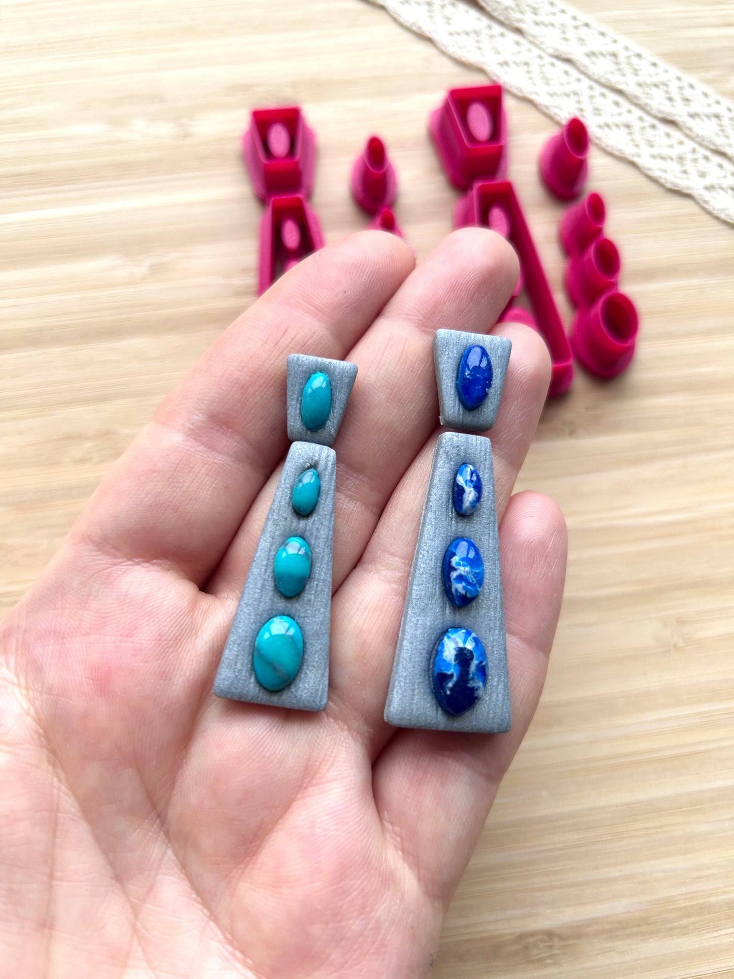 Bezel earring clay cutter, Faux stone clay cutter set