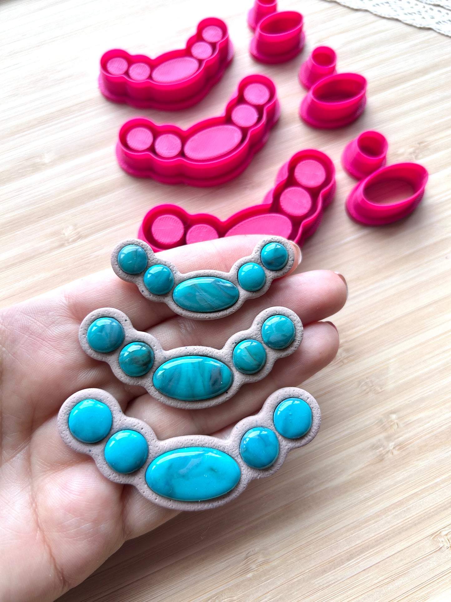 Bezel necklace clay cutter, Faux stone clay cutter set, Country western style necklace clay cutter
