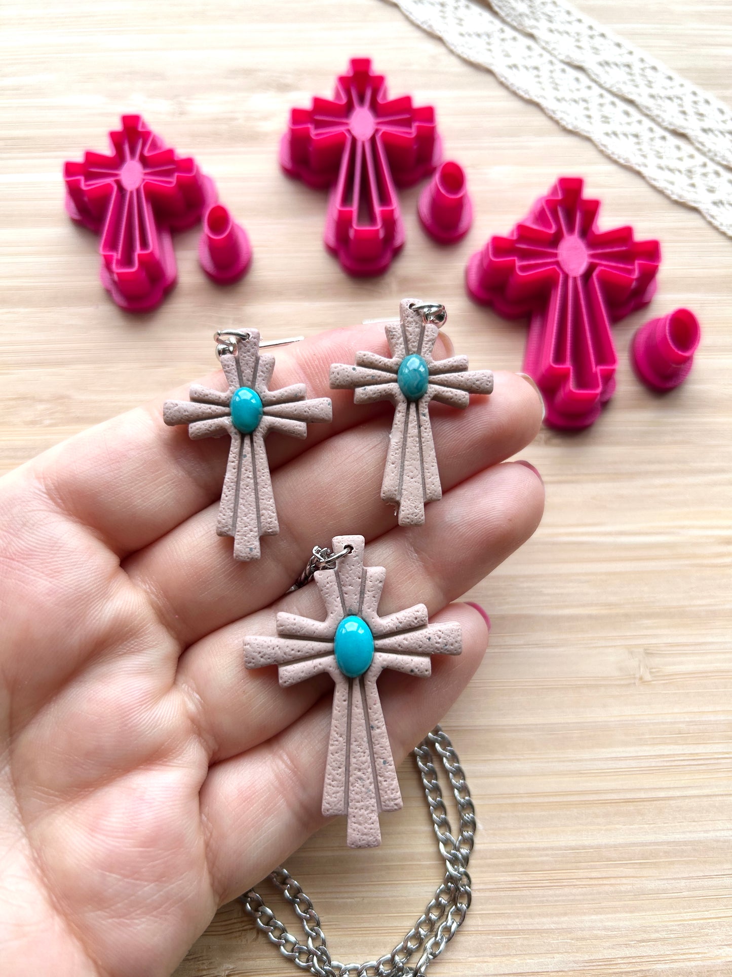 Cross bezel clay cutter, Faux stone clay cutter set, Country western style clay cutter