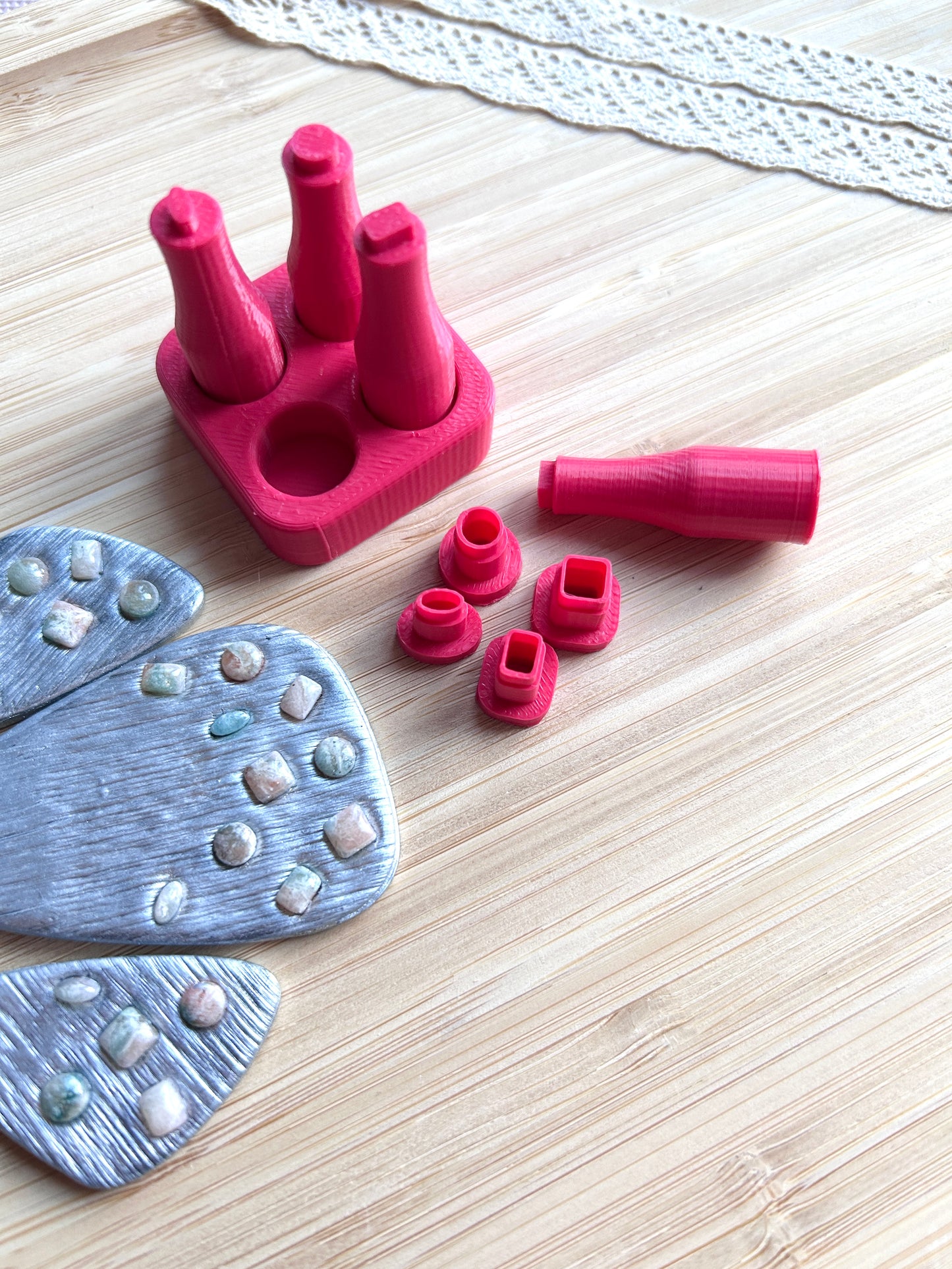 Bezel stamps and bezel clay cutter, Faux stone clay  stamp and cutter set with the case