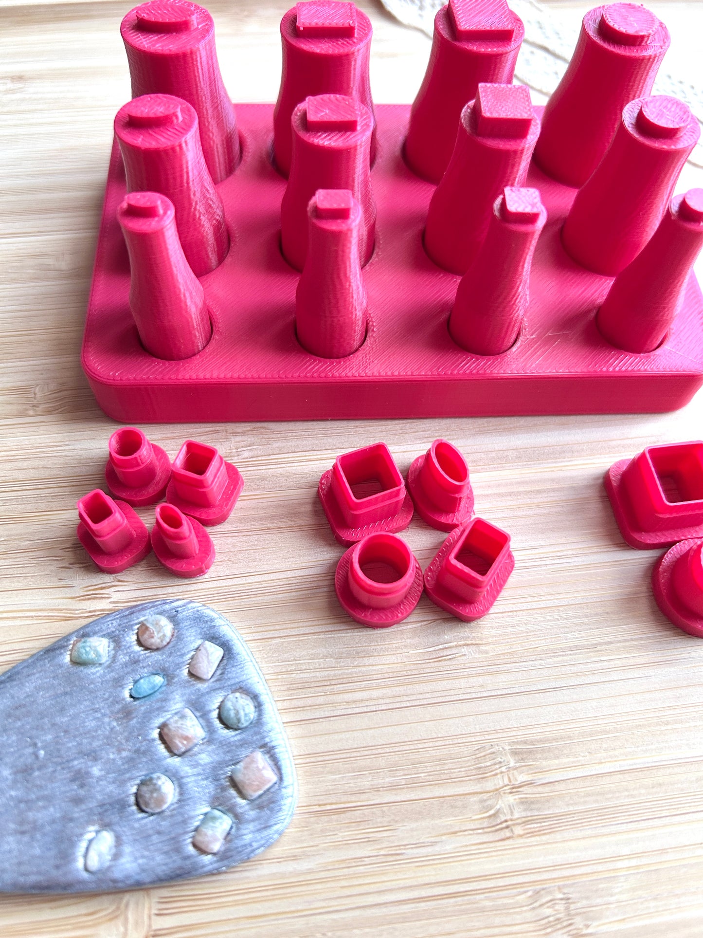 Bezel stamps and bezel clay cutter, Faux stone clay  stamp and cutter set with the case