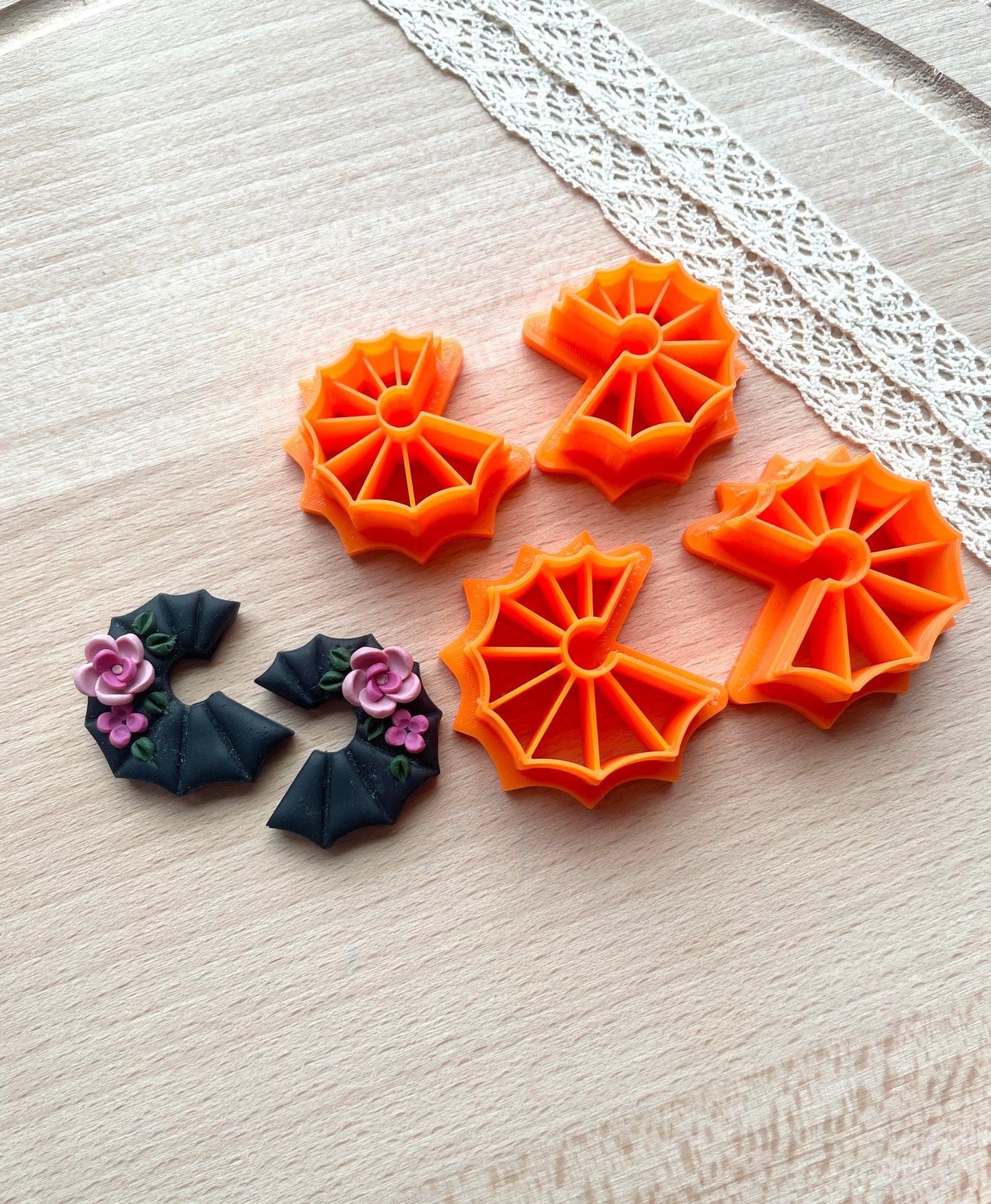Spiderweb hoop earring cutter, Polymer clay cutter set, Halloween clay cutter