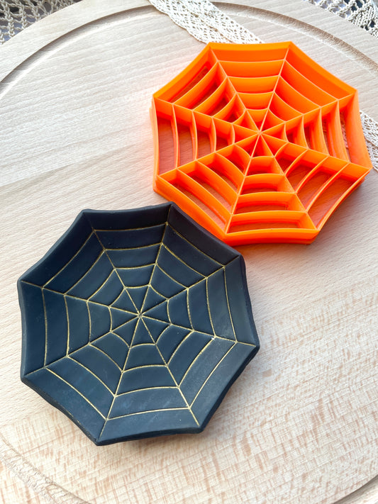 Spiderweb trinket dish clay cutter, Halloween clay cutter