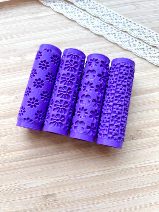 Floral mini texture roller, Mini pattern roller for polymer clay