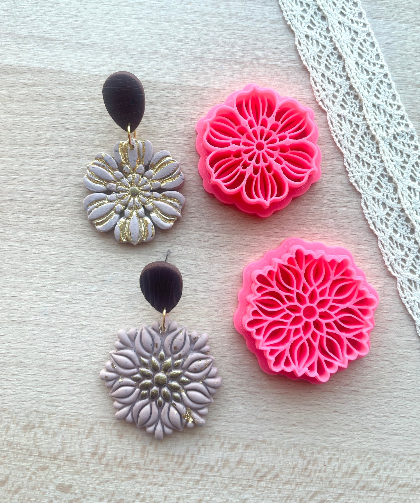 Mandala flower earring clay cutter, Polymer clay cutter