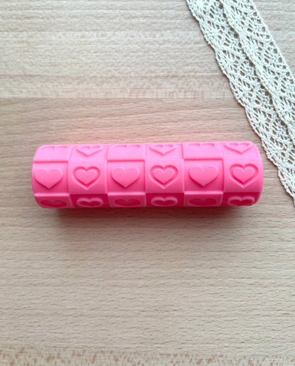 Hearts checkerboard texture roller, Pattern roller for polymer clay, Valentine's pattern