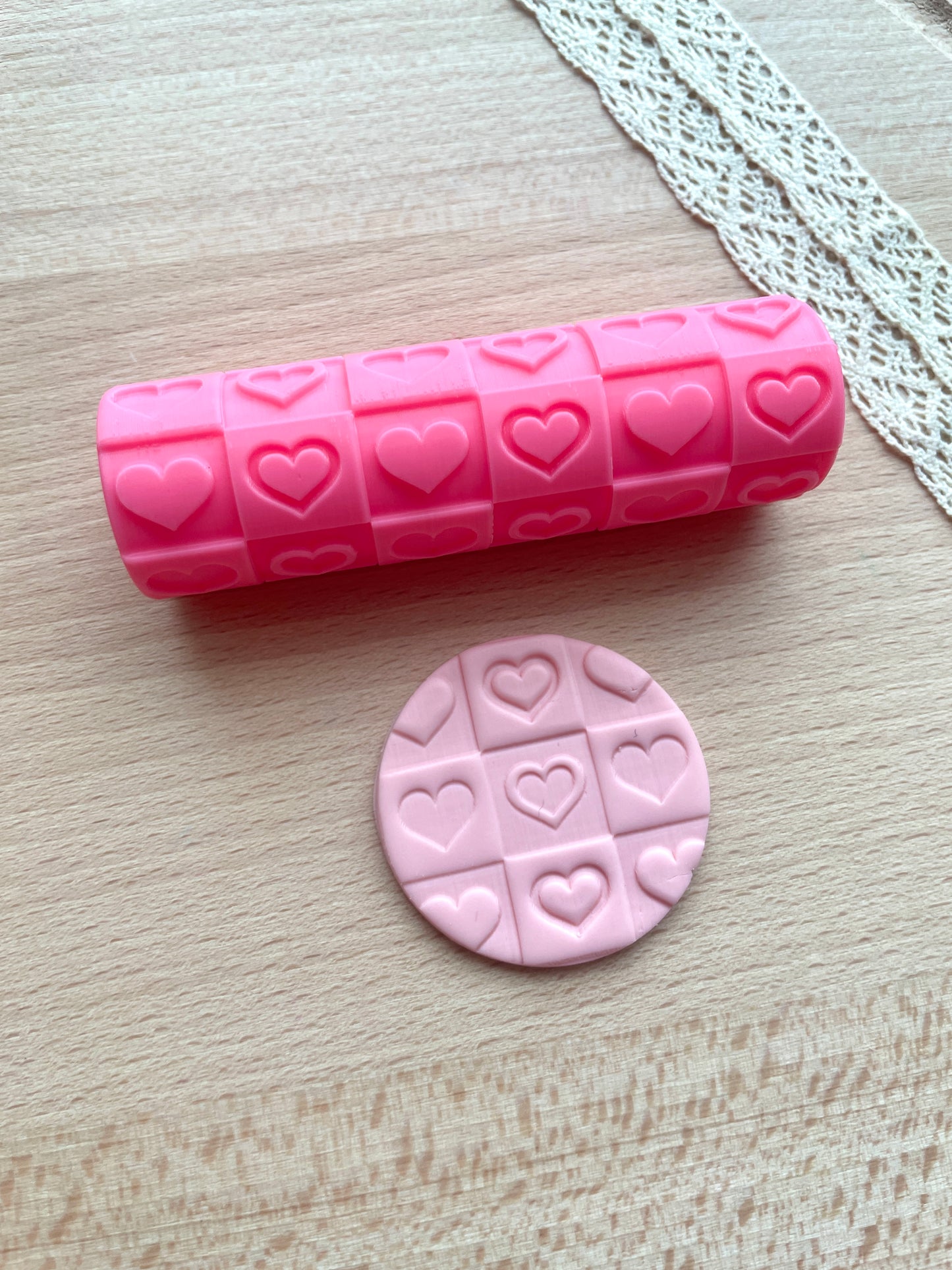 Hearts checkerboard texture roller, Pattern roller for polymer clay, Valentine's pattern