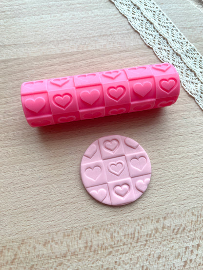 Hearts checkerboard texture roller, Pattern roller for polymer clay, Valentine's pattern