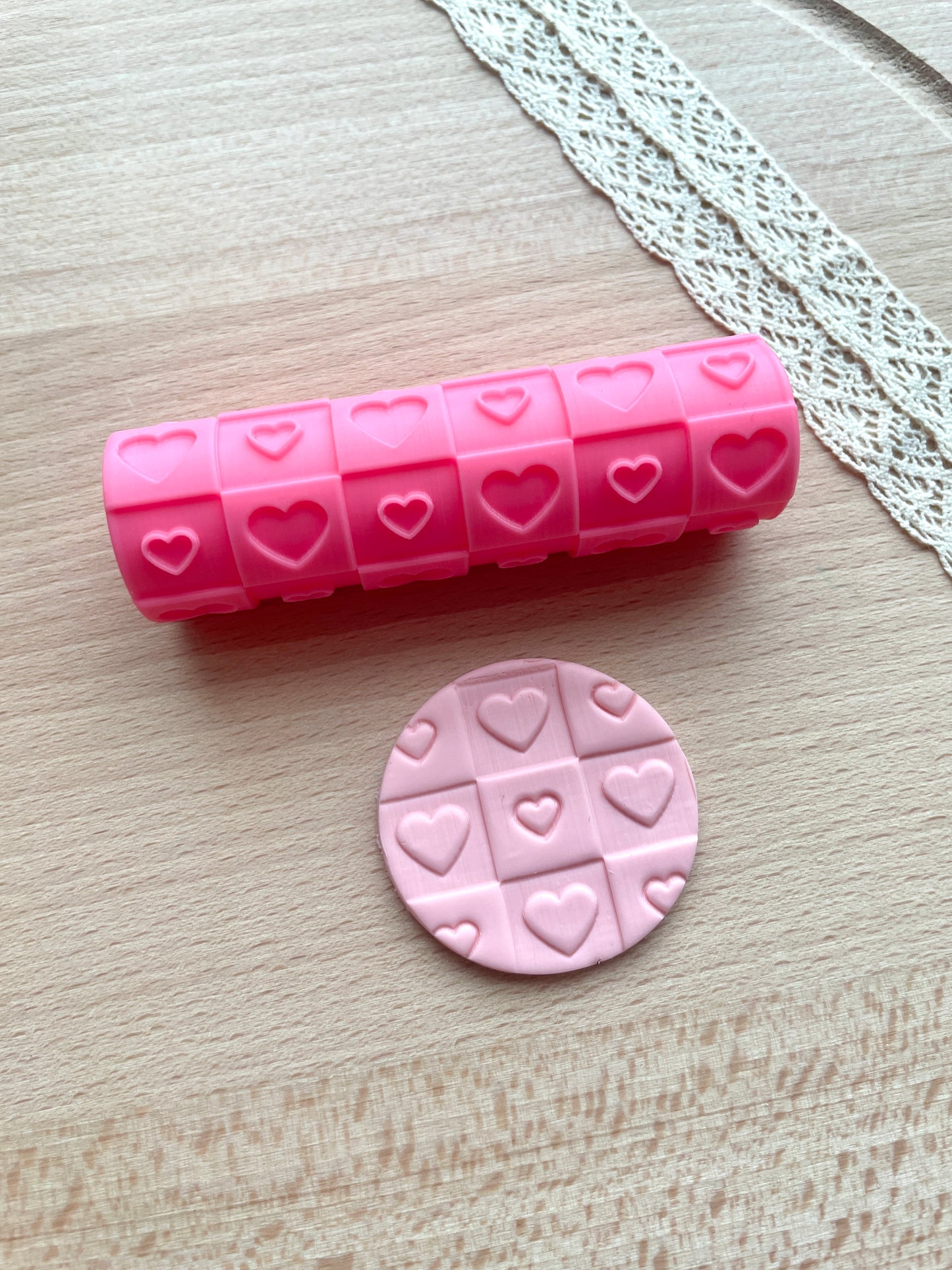 Hearts checkerboard texture roller, Pattern roller for polymer clay, Valentine's texture