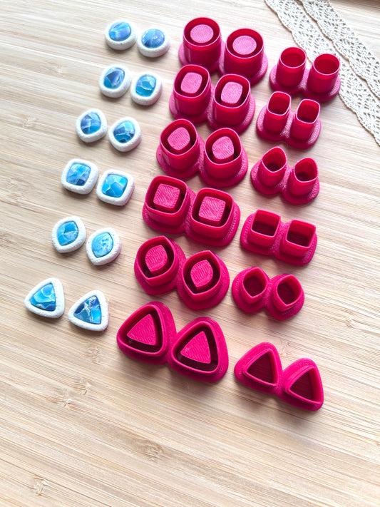 Small bezel stud earring clay cutter, Faux stone clay cutter bundle set