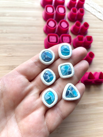 Small bezel stud earring clay cutter, Faux stone clay cutter bundle set