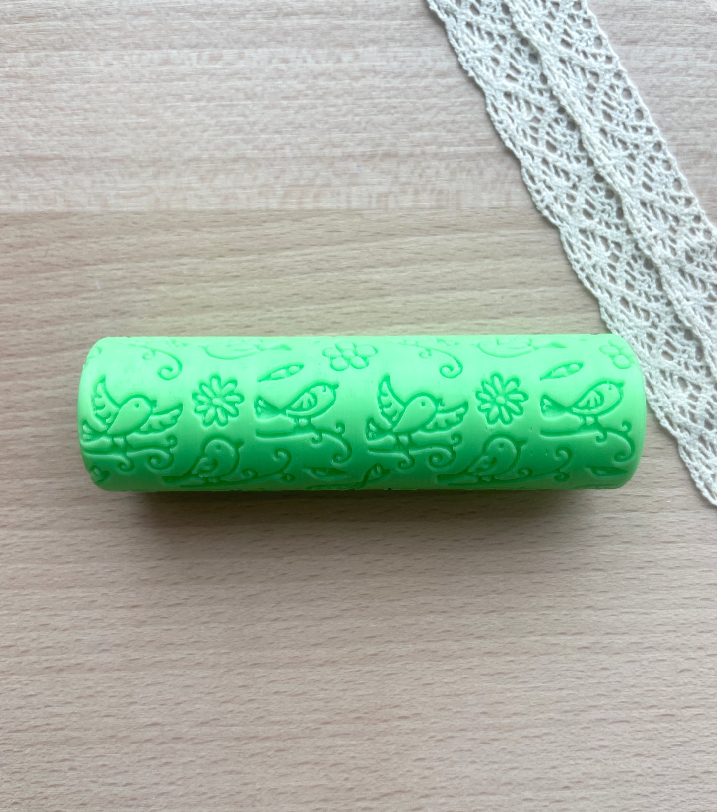 Birds and flowers texture roller, Pattern roller for clay