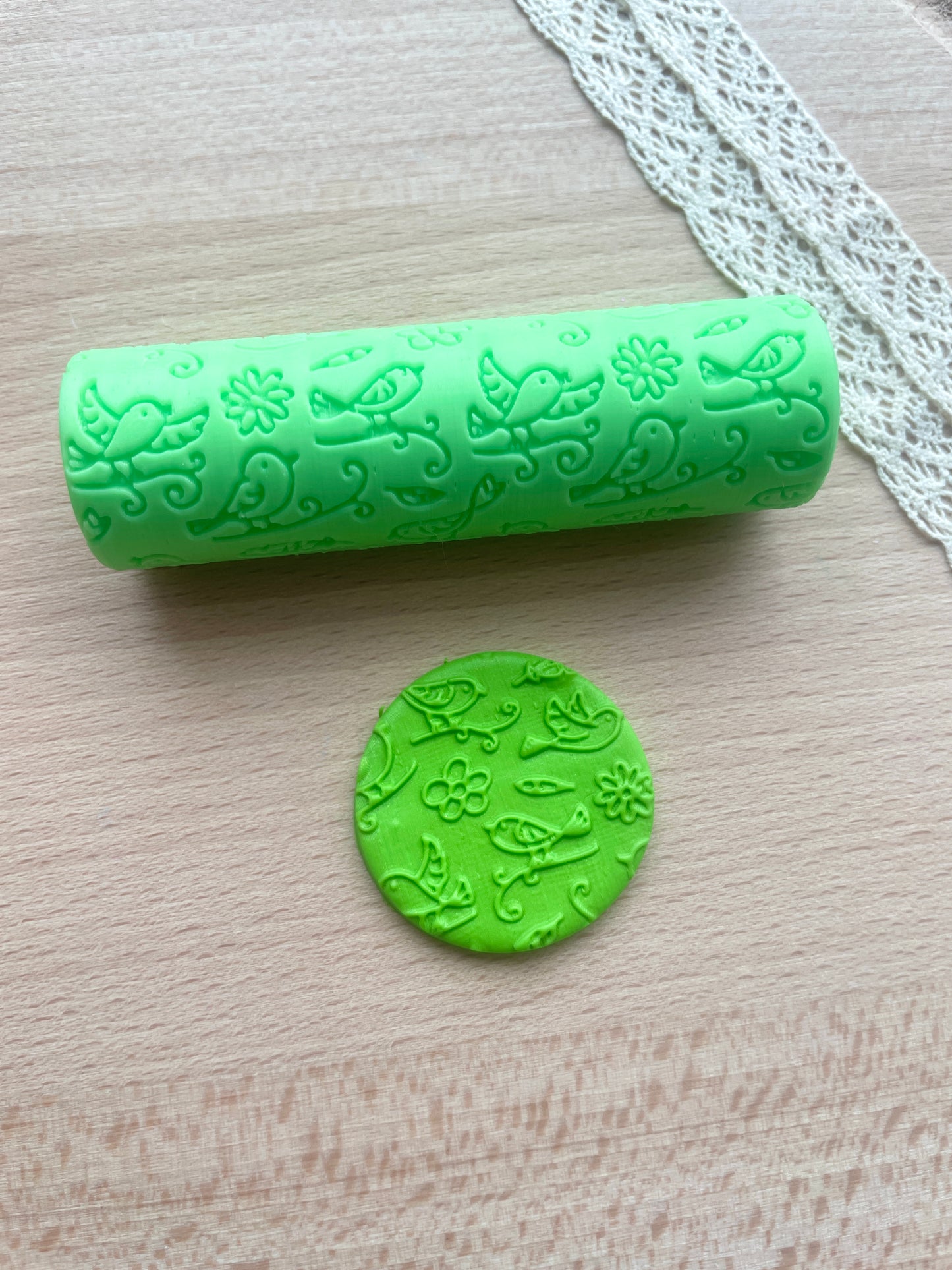 Birds and flowers texture roller, Pattern roller for clay