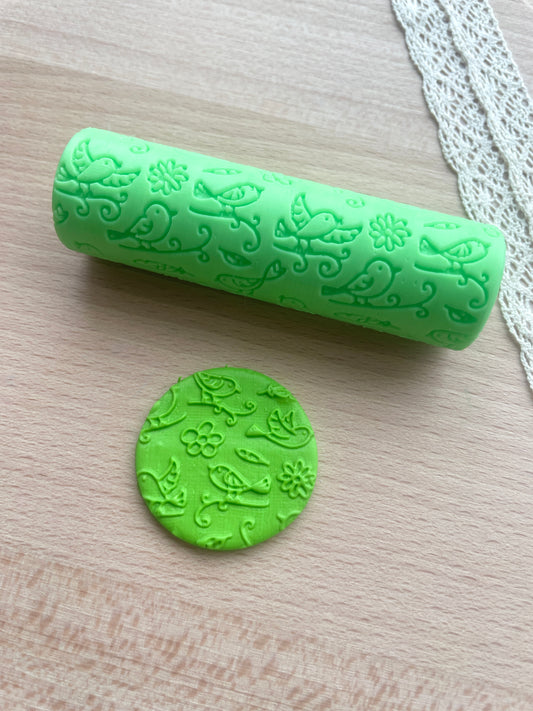 Birds and flowers texture roller, Pattern roller for clay