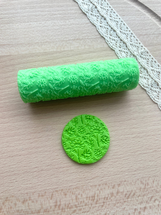 Ladybugs and flowers texture roller, Pattern roller for polymer clay