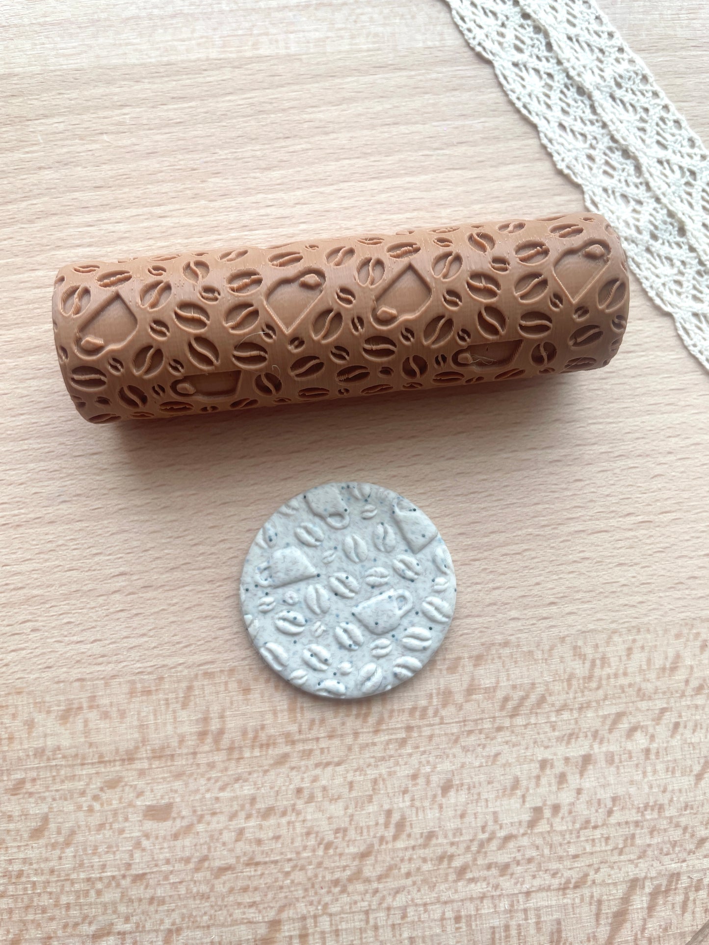 Coffee and cups texture roller, Pattern roller for polymer clay