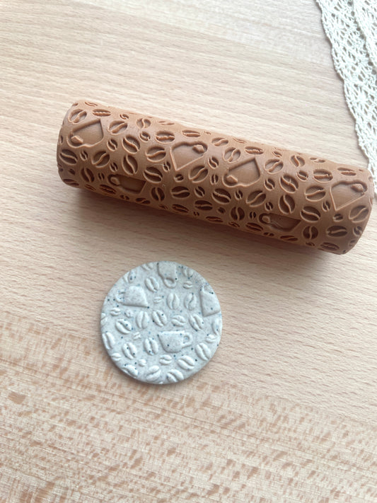 Coffee and cups texture roller, Pattern roller for polymer clay