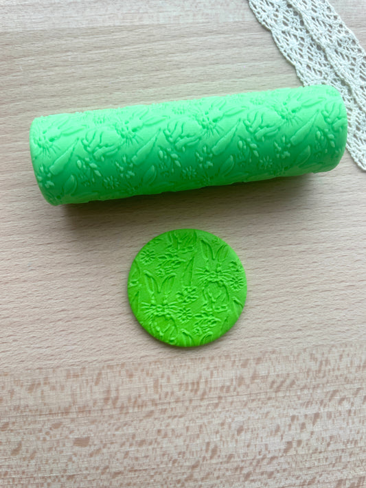 Easter bunnies and carrots texture roller, Pattern roller for polymer clay