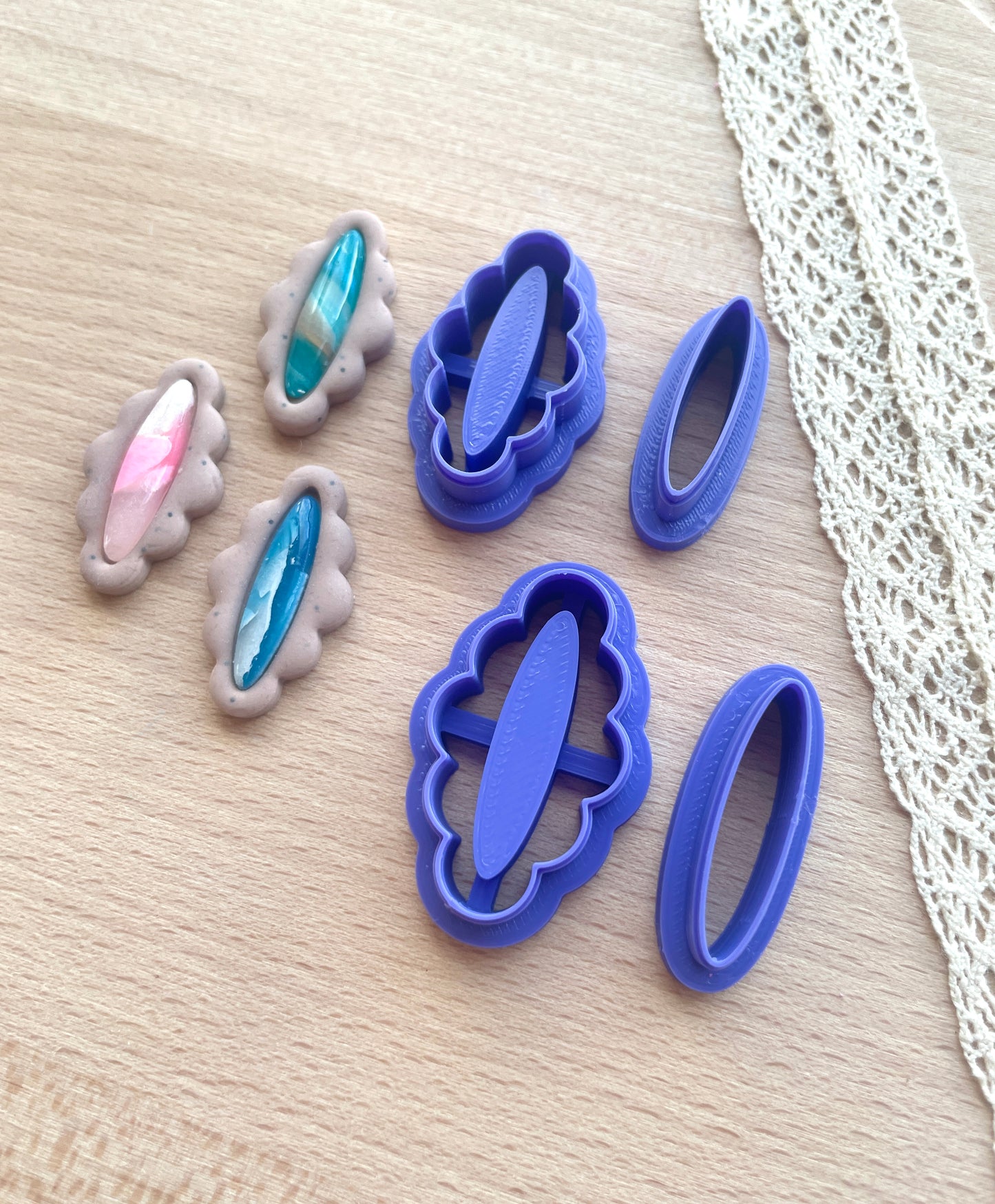 Bezel earring clay cutter, Faux stone clay cutter set