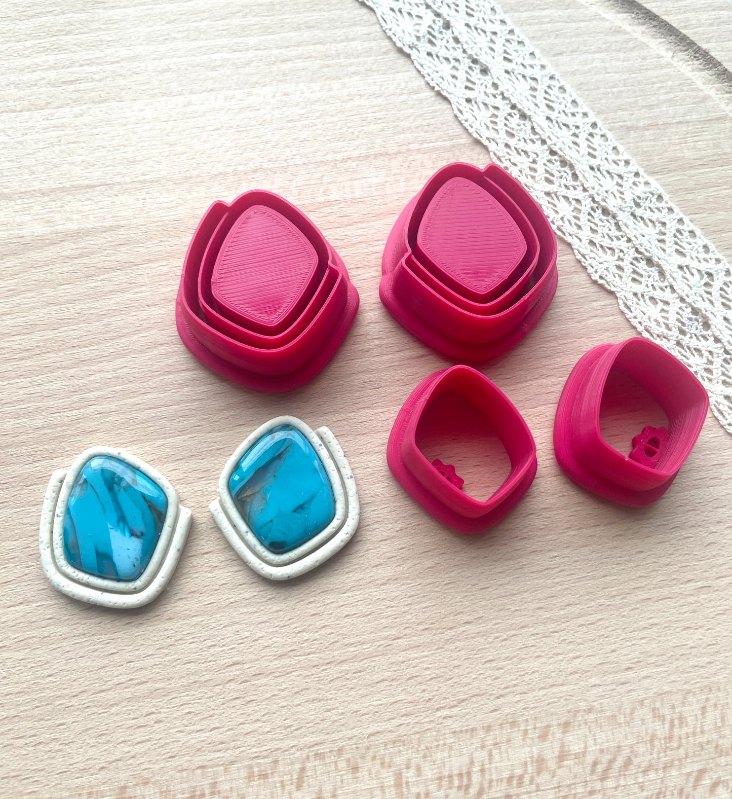 Bezel clay cutter, Faux stone clay cutter set, Mirrored clay cutter set