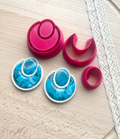 Bezel big stud earring clay cutter, Faux stone clay cutter set