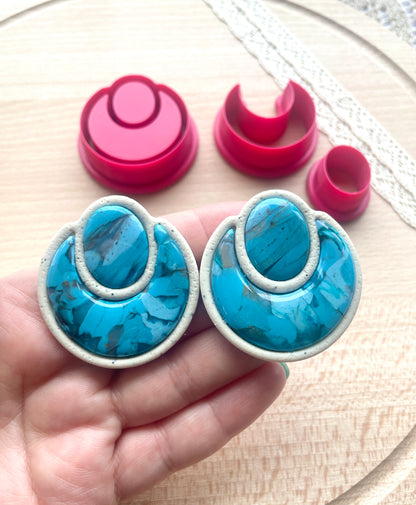 Bezel big stud earring clay cutter, Faux stone clay cutter set