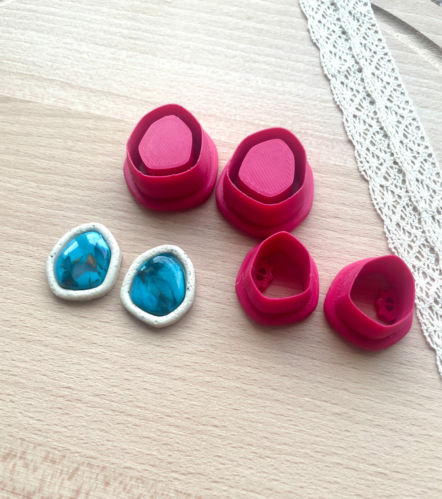 Bezel stud earring clay cutter, Faux stone clay cutter set, Mirrored clay cutter set