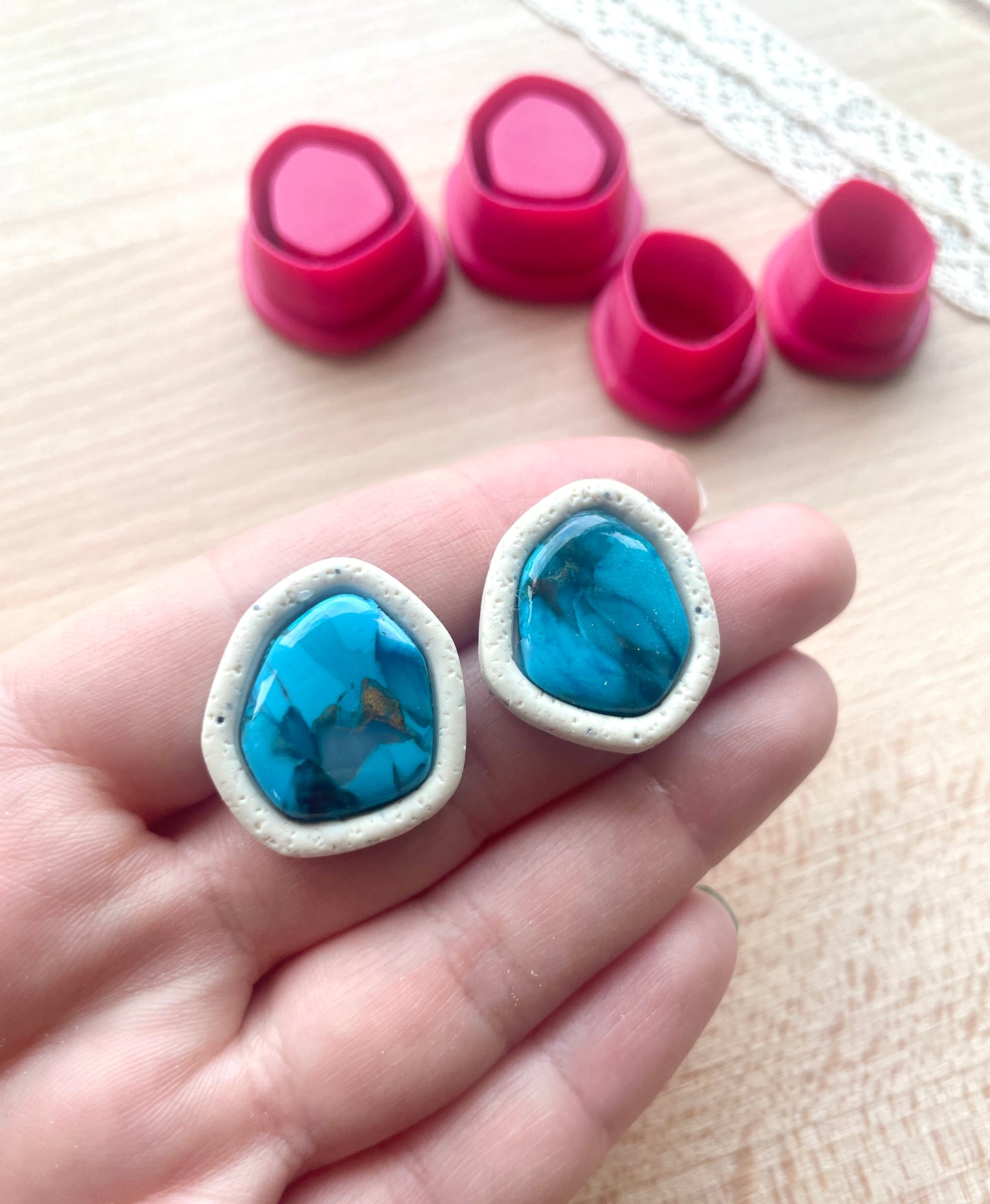 Bezel stud earring clay cutter, Faux stone clay cutter set, Mirrored clay cutter set