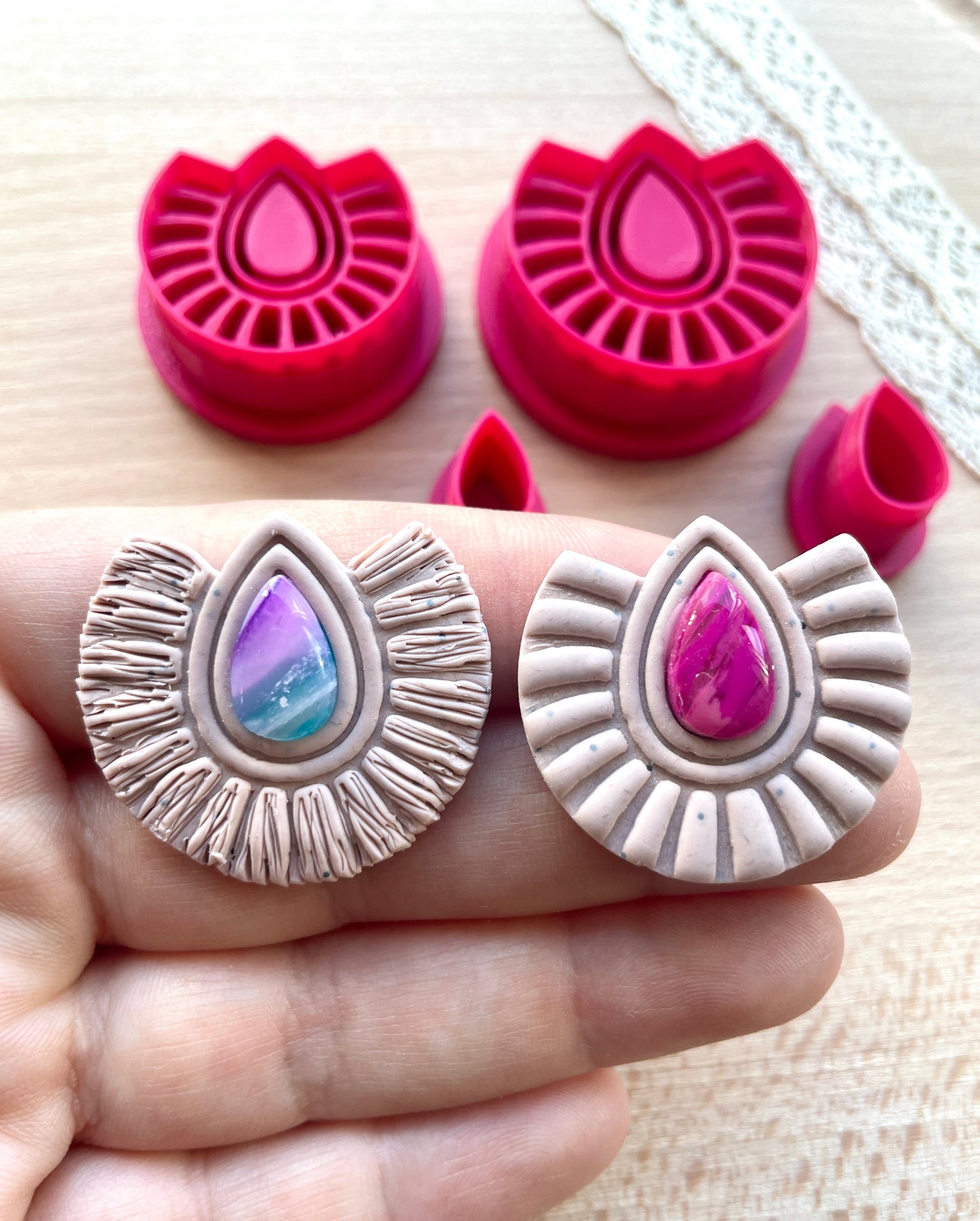 Bezel earring clay cutter, Macrame Bezel earring clay cutter, Faux stone clay cutter set