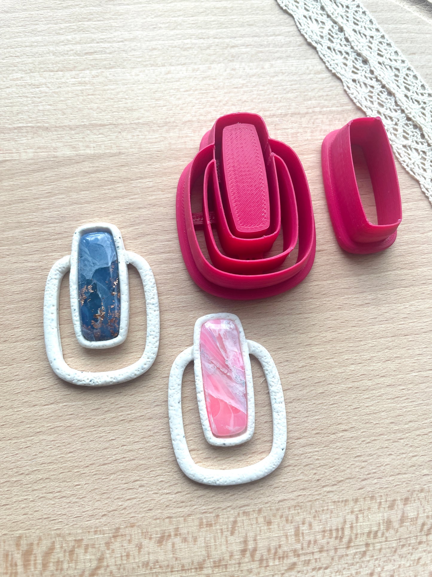 Bezel earring clay cutter, Faux stone clay cutter set