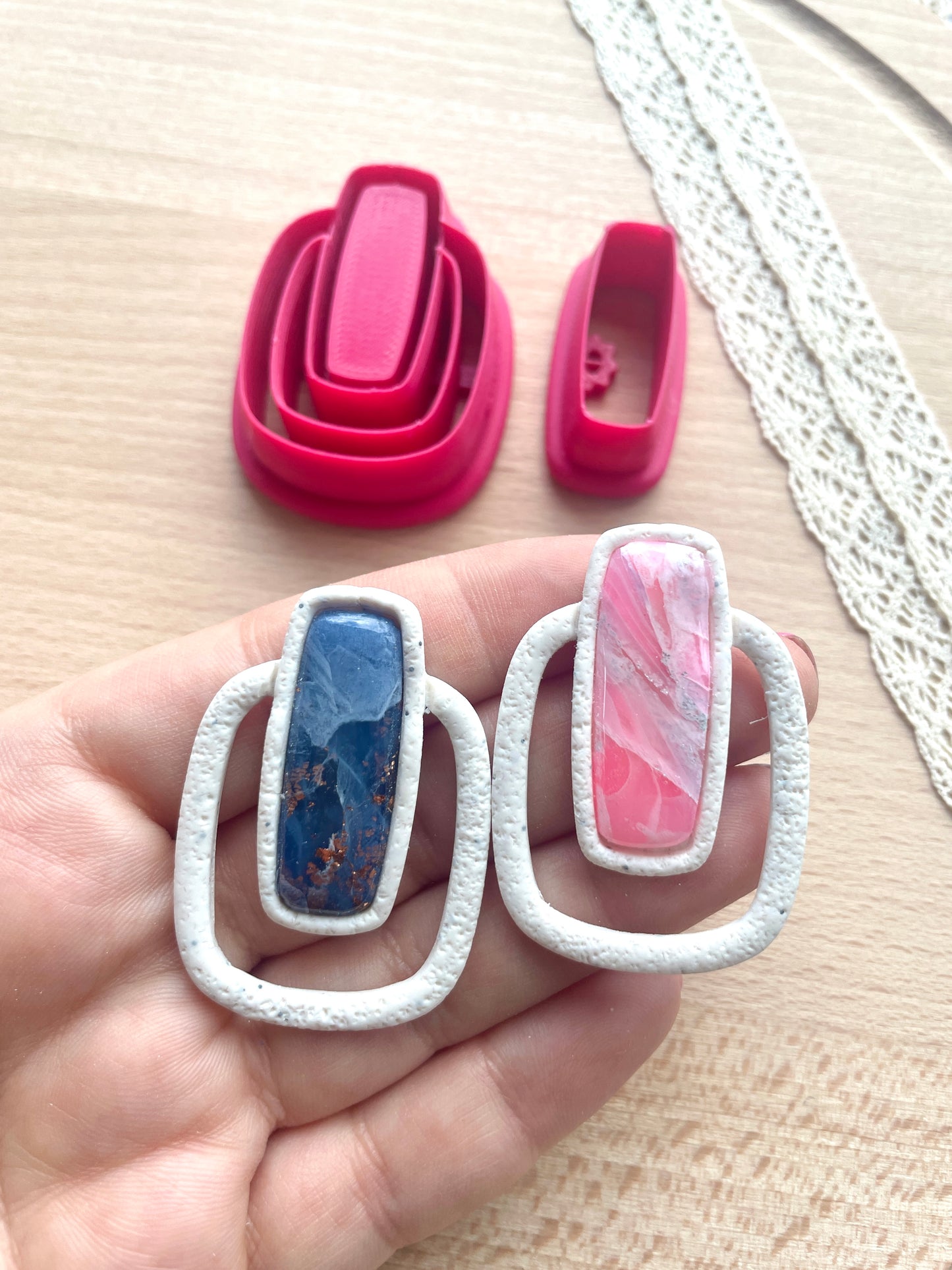Bezel earring clay cutter, Faux stone clay cutter set