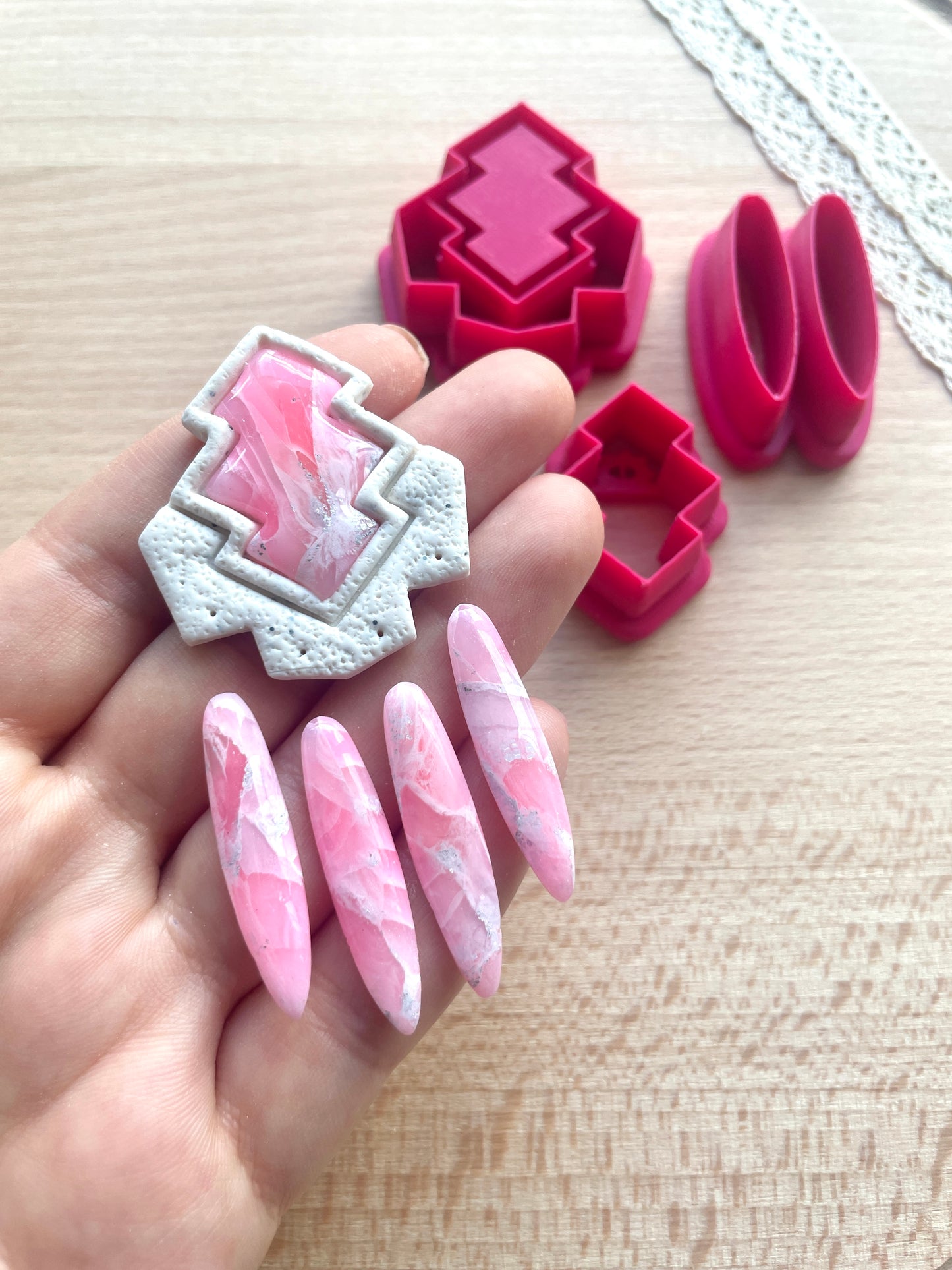 Bezel dangle earring clay cutter, Faux stone clay cutter set