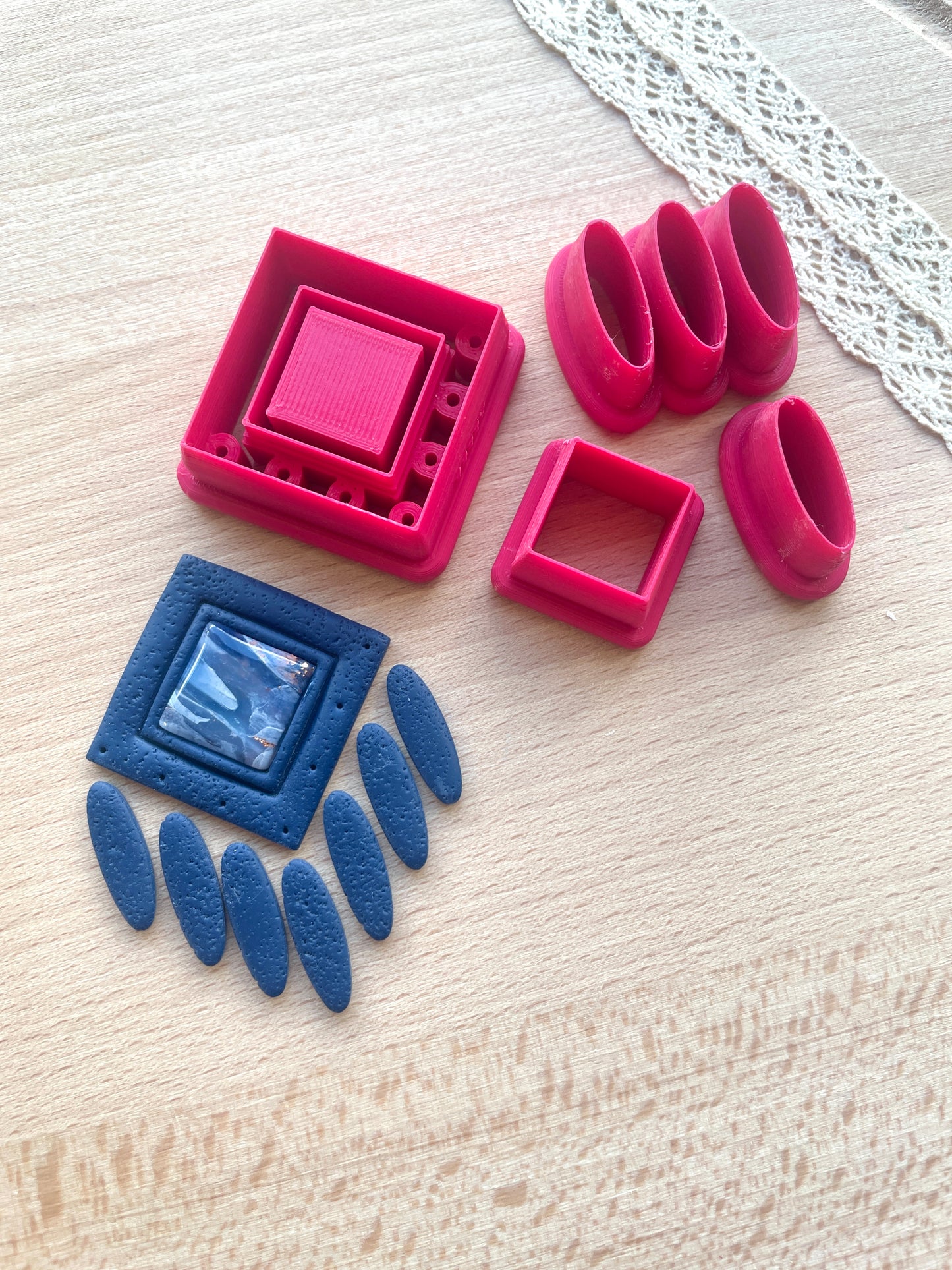 Bezel dangle earring clay cutter, Faux stone clay cutter set