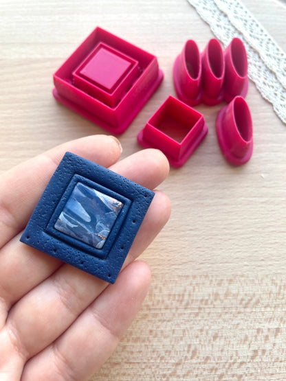 Bezel dangle earring clay cutter, Faux stone clay cutter set