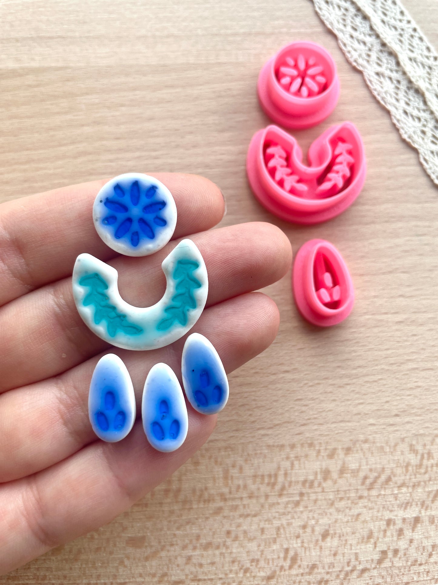 Ceramic Azulejo style earring clay cutter, Faux ceramic polymer clay cutter set