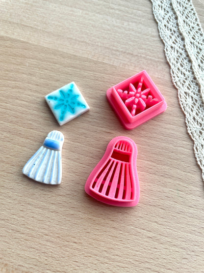 Ceramic Azulejo style earring clay cutter, Faux ceramic polymer clay cutter set