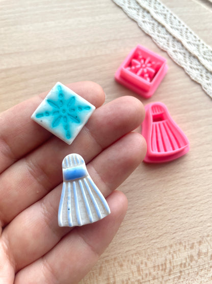Ceramic Azulejo style earring clay cutter, Faux ceramic polymer clay cutter set
