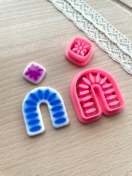 Ceramic Azulejo style earring clay cutter, Faux ceramic polymer clay cutter set