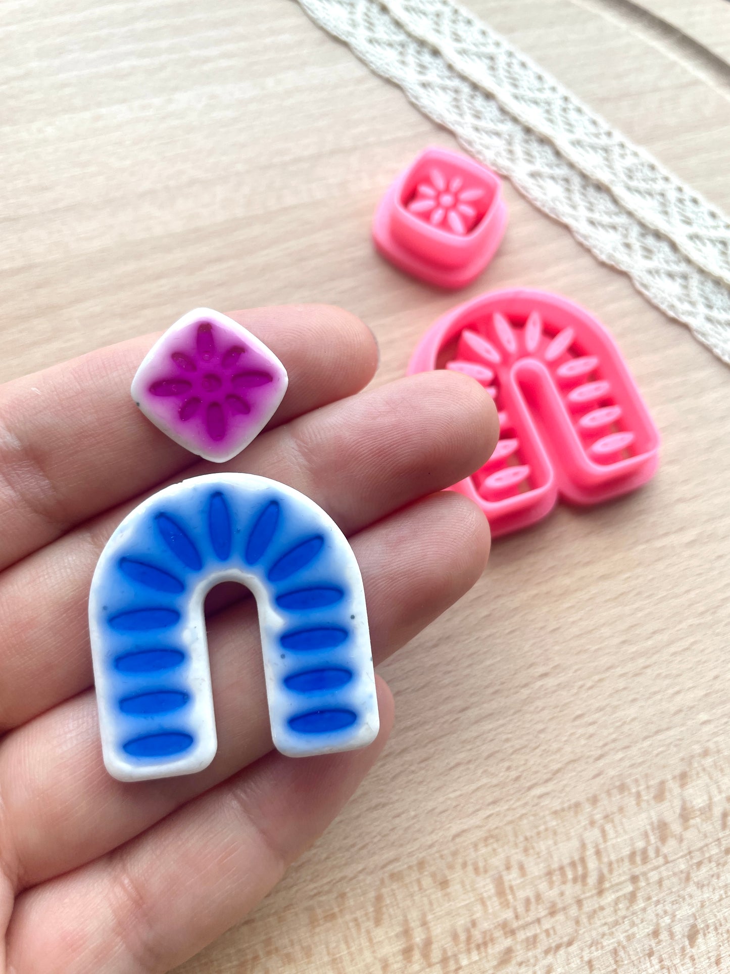 Ceramic Azulejo style earring clay cutter, Faux ceramic polymer clay cutter set