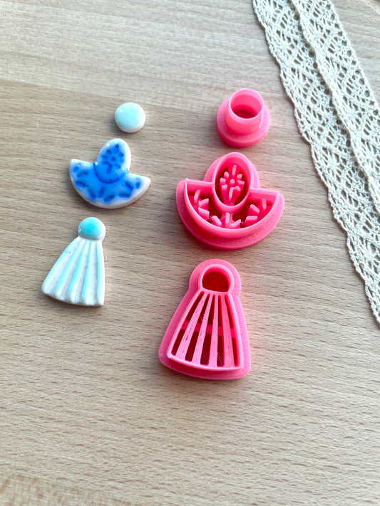 Ceramic Azulejo style earring clay cutter, Faux ceramic polymer clay cutter set